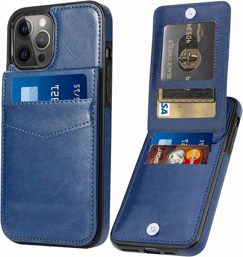 iPhone 13 Pro Wallet Case with Credit Card Holder for Women Men PU Leather Wallet Case for iPhone 13 Pro Case 6.1 inch (Blue)...