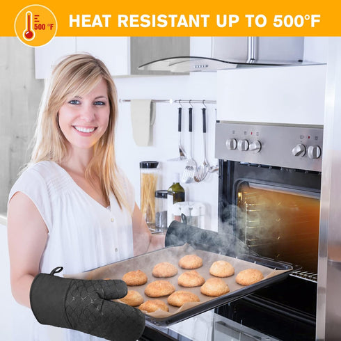 IXO 6Pcs Oven Mitts and Pot Holders, 500? Heat Resistant Oven Mitts with Kitchen Towels Soft Cotton Lining and Non-Slip Silicone Surface Safe for ...