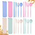 4 Sets Travel Utensils with Case, Reusable Utensils Set with Case, Wheat Straw Travel Chopsticks Knife Spoon and Fork Set, Portable Utensils Set w...