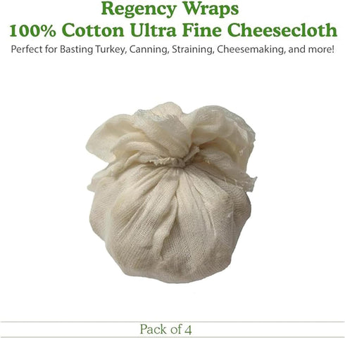 Regency Wraps 100% Cotton Ultra Fine Natural Cheese Cloth, 36 sq.ft 36" X36" 4 pcs, Chef Grade for Basting Turkey, Canning, Straining, Cheesemakin...