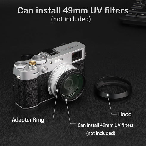 Haoge LH-X53B 3in1 Lens Hood with Adapter Ring with Cap Set for Fujifilm X100VI Fuji FinePix X70 X100 X100S X100T X100F X100V Camera Black replace...