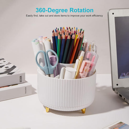 Desk Pencil Pen Holder, 5 Slots 360 Degree Rotating Pen Organizer For Desk Desktop Storage Stationery Supplies Pencil Cup Desk Accessories for Off...