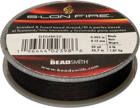 The Beadsmith S-Lon Fire – Braided and Fused Bead Thread – 4lb. Test, 003”/.07mm Diameter, 50 Yard Spool, Black Color – Super Strong Stringing Mat...
