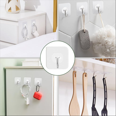 AROIC 58 Packs Adhesive Hooks for Hanging, Hook Heavy Duty Self Adhesive Wall Hooks 20 lbs / 9 kg (Max), Removable, Waterproof Hook for Bedroom Ki...
