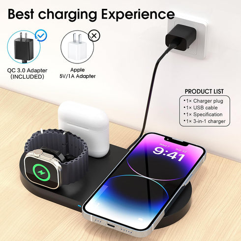 3 in 1 Mag-Safe Wireless Charging Pad, 15W Fast Magnetic Wireless Charging Station, Travel Wireless Charger for iPhone 15/14/13/12Pro/Pro Max/Mini...