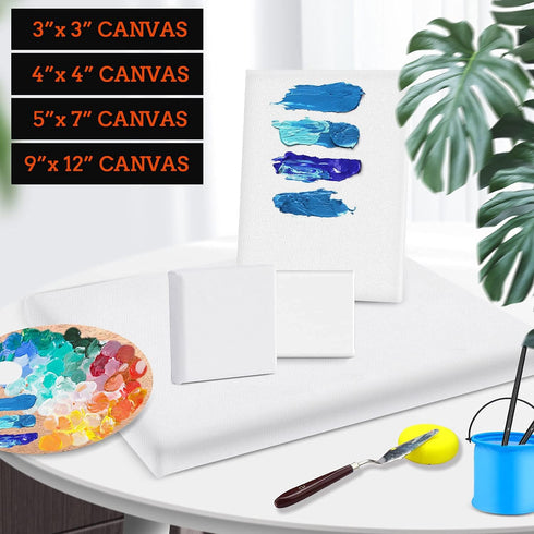 4 Pack Canvases for Painting with 9x12, 5x7, 4x4, 3x3, Painting Canvas for Oil & Acrylic Paint...
