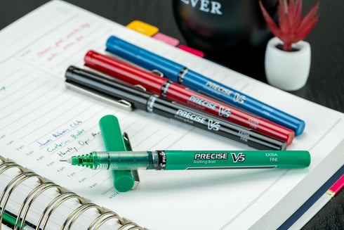 Pilot, Precise V5, Capped Liquid Ink Rolling Ball Pens, Extra Fine Point 0.5 mm, Black/Blue/Red/Green, Pack of 4...