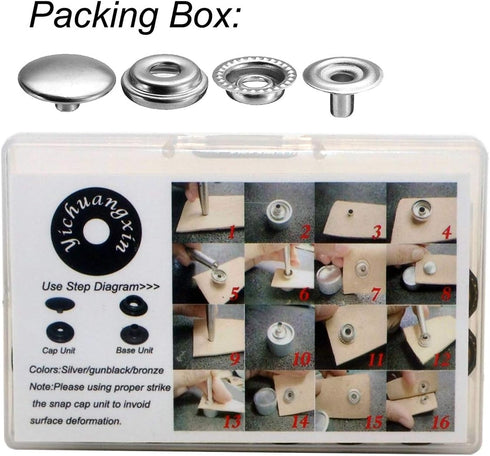 108pcs 15mm Stainless Steel Fastener Snap Press Stud Cap Button Marine Boat Canvas Line 24(4 Components, 5pcs for Each)...