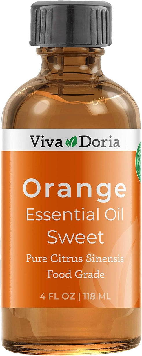 Viva Doria 100% Pure Sweet Orange Essential Oil, Undiluted, Food Grade, USA Orange Oil, 118 mL (4 Fl Oz) …...