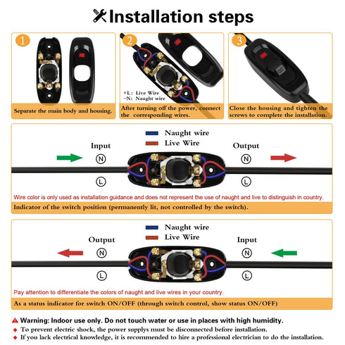 5 Pcs Inline Switch, Cord Appliance Black Switch, Button ON OFF for Lamp, Rated 10A 250V, Replacement Repair Control LED Electrical Extension Cabl...