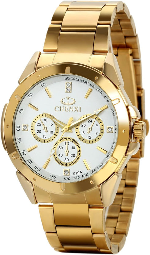 Avaner Men's Gold Watch Analog Quartz Rhinestone Wrist Watch with Stainless Steel Band for Halloween Costume...