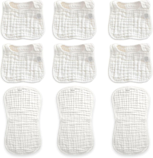 6 Pack Muslin Bibs Baby Bandana Drool Bibs & 3 Pack Muslin Burp Cloths for Drooling and Teething for Unisex Baby Boy Girl Baby Drooling Bibs...