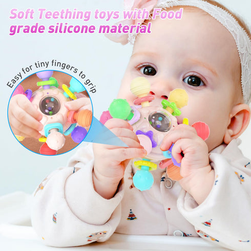 Baby Teething Toys for Babies 0-6 Months, Montessori Sensory Teether for 0 3 6 9 12 Months 1 One Year Old, Baby Essentials Rattles Newborn Infant ...