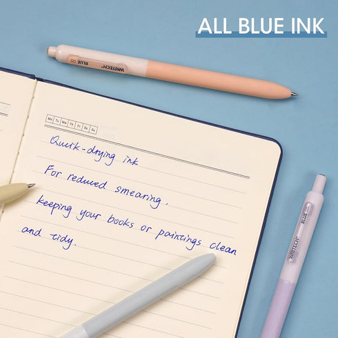WRITECH Gel Pens Fine Point: Retractable 0.5mm Blue Ink Silent Click Extra Fine No Smear Smudge Smooth Writing Pen 8ct Bullet Tip Non Bleed for Jo...