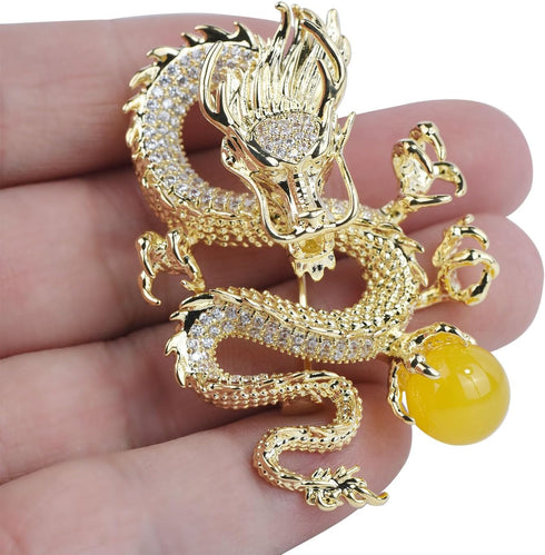 Vintage Large Crystal Flying Dragon Brooch Pin Rhinestone Animal Broach Badge Lapel Pin for Men Pendant...