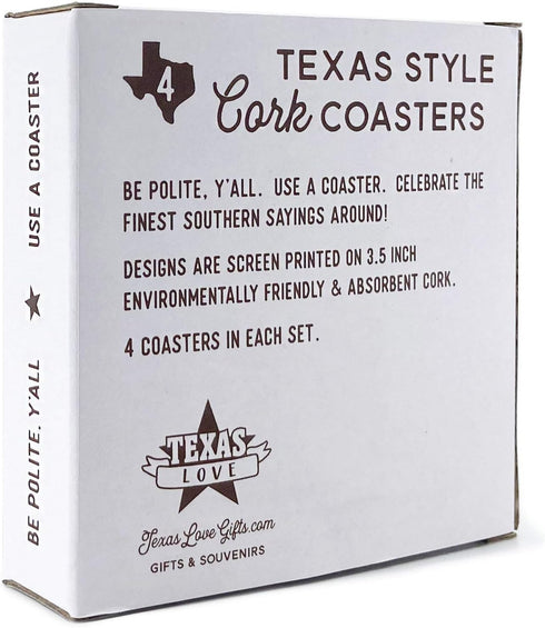 Y'all Texas Coaster Set Cork 3.5 Inch Coasters - 4 Texas Coasters Texas Gift...