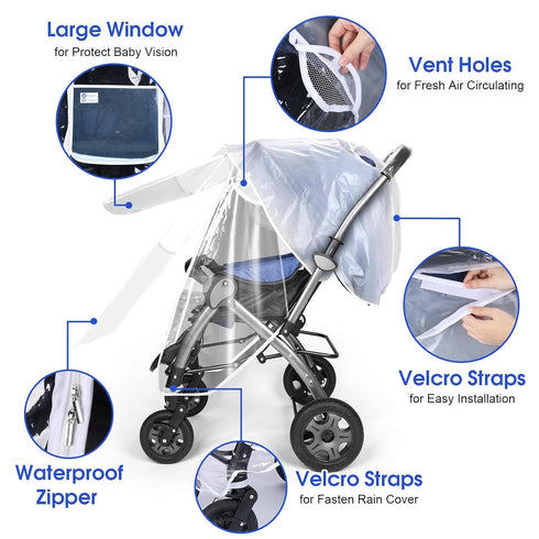 Stroller Rain Cover, Universal Weather Shield for Baby Stroller, Waterproof & Windproof Transparent Stroller Cover for Rain/Sun/Snow/Dust, Baby Ou...