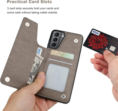 Vaburs for Galaxy S21 Wallet Case with Card Holder, Embossed Mandala Pattern Premium PU Leather Double Magnetic Buttons Flip Protective Case for S...