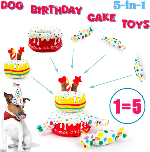 Dog Birthday Toy, Dog Birthday Cake Toy, Dog Birthday Gifts, Squeaky Plush Birthday Dog Toys for Small Medium and Large Dogs...