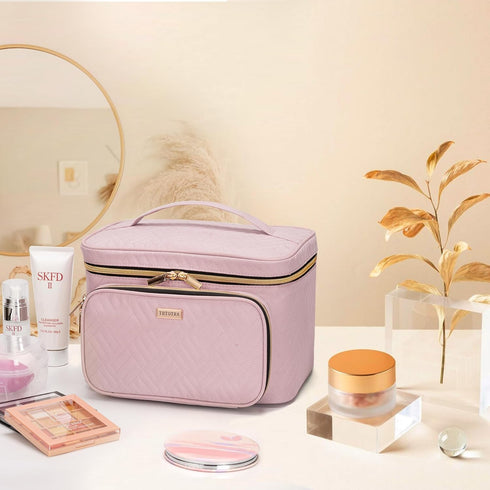 Travel Cosmetic Organizer Bag - Large Makeup Case with Jewelry Storage, Waterproof Toiletry Box for Cosmetics, Brushes, and Tools, Pink...