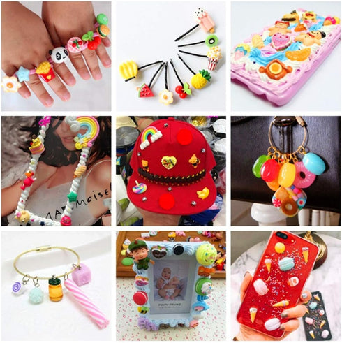 Zhiheng Random 30 Pack Cute Candy Plastic Beads Fruit Dessert Ice Cream Resin Charms Slices Flatback Buttons for Handcraft Accessories Scrapbookin...
