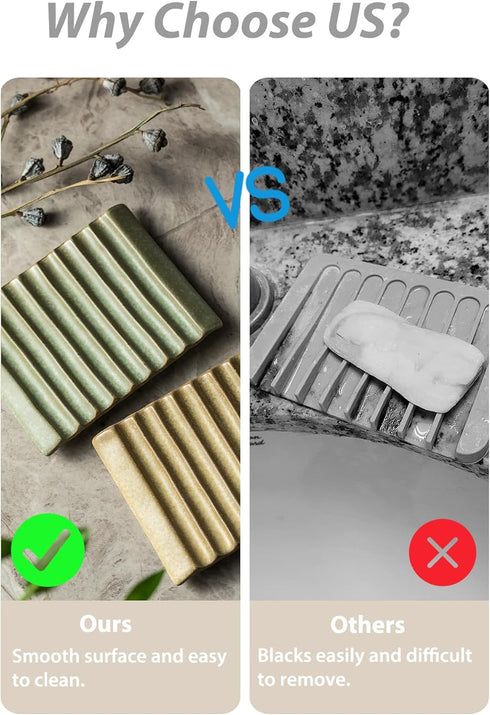 Soap Holder Soap Dish, Ceramic Soap Saver Bar Soap Tray Non-Slip Bathroom Accessories for Soap, Sponges, Scrubber, Razor, Green...