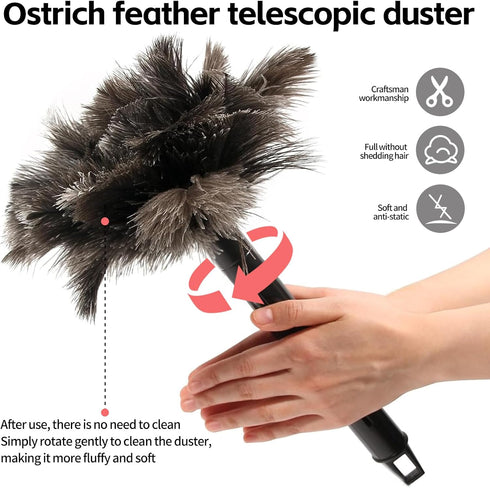 Retractable Feather Duster-Genuine Ostrich Feathers,Anti-Static,Reusable Eco-Friendly Handheld Cleaning for Keyboard,Home,Car,Office(10 to 15 Inch...