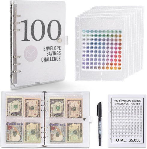 100 Envelopes Money Saving Challenge, 100 Envelope Challenge Binder, Money Saving Binder, Budget Book with Cash Envelopes to Save $5,050, Envelope...