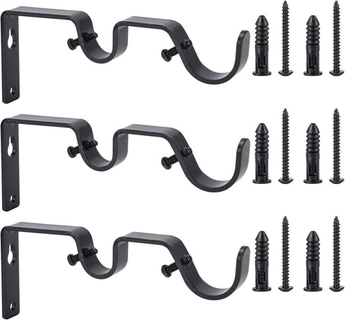 Ycolnaefllr Set of 3 Oil Rubbed Bronze Double Rod Holders Heavy Duty Double Curtain Rod Brackets Double Curtain Rod Hanging Brackets for 1 and 0.7...