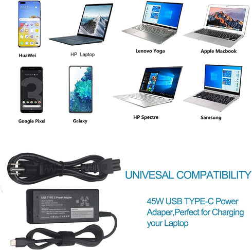 45w Type-C USB-C Charger for HP Chromebook X360 14-CA000 14-ca000 14B-CA 14-ca051wm 14-ca052wm 14-ca061dx 14-ca020nr 14-ca060nr 14-ca043cl 11-AE00...