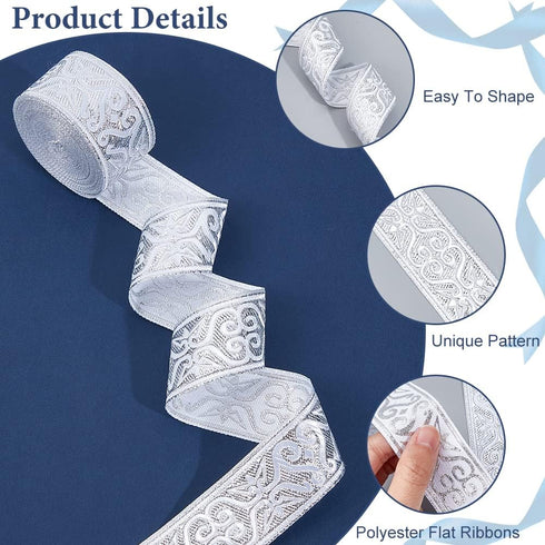 NBEADS 7.7 Yards Silver Jacquard Ribbon Trim, 1-1/4 Inch Wide Boho Woven Trim Ethnic Floral Ribbon Embroidery Polyester Flat Ribbon for DIY Craft ...