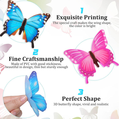 48 Pieces Glow in The Dark Butterflies for Ceiling 3D Butterfly Decal Sticker Wall Decor DIY Adhesive for Room Nursery Living Room Luminous Realis...