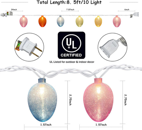 10 Lights Easter Decoration String Lights, 8.5FT Easter Egg Lights with 10 Glitter Eggs and Mini Incandescent Bulbs, Plug In Fairy String Lights f...