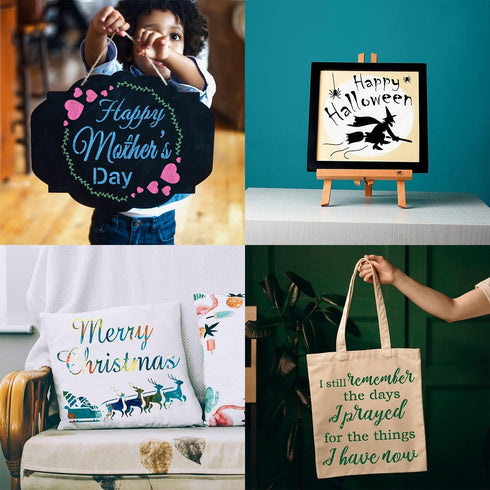 16 Pieces Seasonal Home Sign Stencils Reusable Festival Word Stencils Decorative Stencils Templates for Painting on Wood Walls Home Door Decoratio...