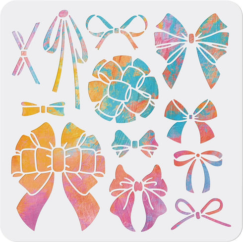 12 Styles Bowknot Stencil Bow Ribbon Stencil 11.8×11.8inch Bow Tie Template Durable Flexible PET Bow Painting Stencil Fantastic Decoration DIY Car...