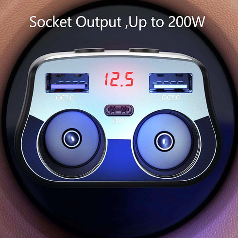 Dual Car Charger Adapter, 200W Double Cigarette Lighter Adapter Outlet Dual Cigarette Lighter Plug Splitter USB Charger 12V Cigarette Lighter Sock...