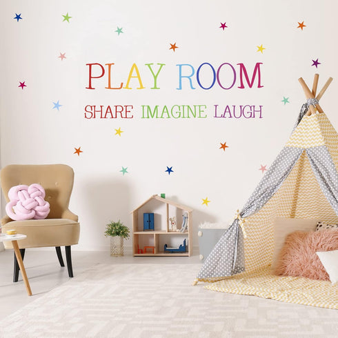Playroom Wall Decor Kids Playroom Wall Decals Share Imagine Laugh DIY Wall Stickers for Nursery Playroom Decoration (Crazy Orange)...