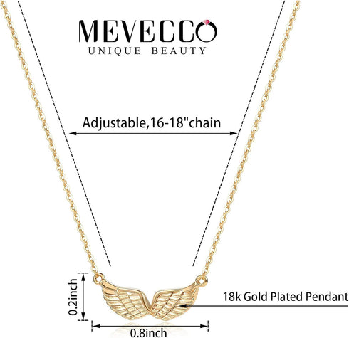 MEVECCO Gold Angel Wings Pendant Necklace,18K Gold Filled Cute Tiny Guardian Angel Charm Necklace,Dainty Simple Minimalist Necklace for Women...