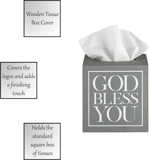 Creative Brands Faithworks - God Bless You Wooden Tissue Box Cover, Small, Grey...
