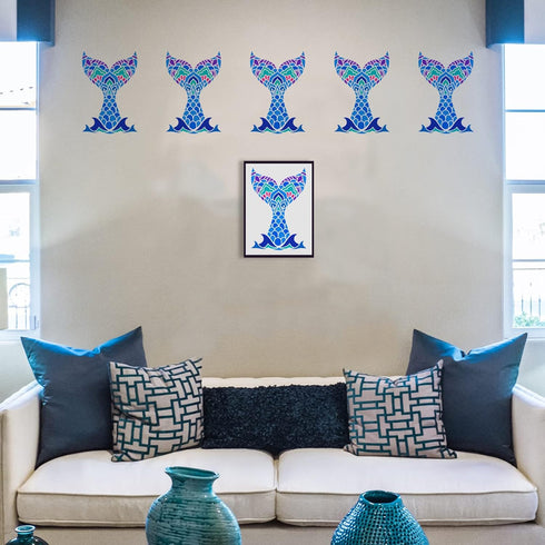 FINGERINSPIRE Mermaid Tail Painting Stencil 11.7x8.3 inch Hollow Out Marine Fish Tail Stencil Reusable Plastic Mandela Floral Pattern Tail Stencil...