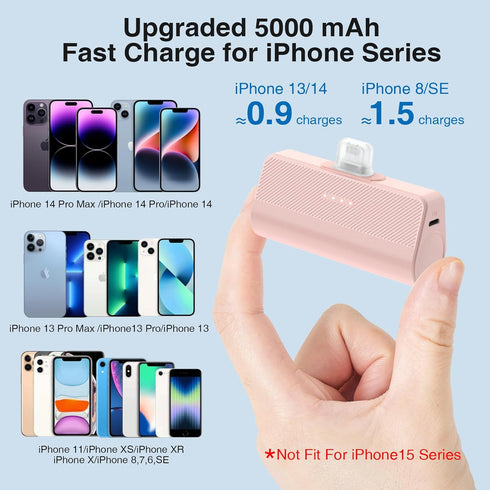 Portable Charger for iPhone,5000mAh Ultra-Compact Small Portable Charger Compatible with iPhone 6/7/8/SE/11/XR/12/12 Pro Max/13/13 Pro Max/14/14 P...