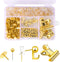 310 Pcs Gold Push Pins Set, Gold Thumb Tacks Decorative Push Pins for Cork Board with Push Pin Hook Pushpin Clip 5 Style Gold Office Accessories f...