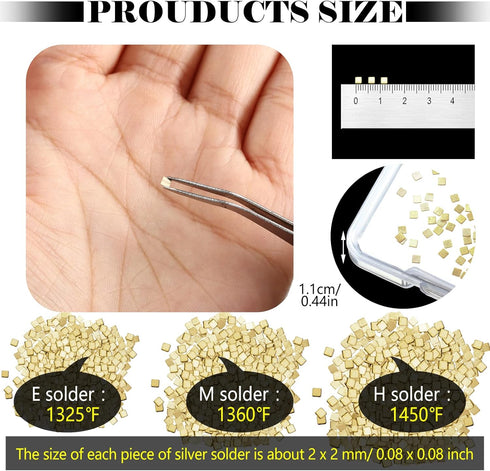 Sadnyy 2 * 2 mm 150 Pcs Gold Solder Silver Solder For Jewelry 14K Gold Solder Including E Solder M Solder H Solder Easy Welding for DIY Jewelry Ma...