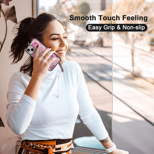 Pink Hibiscus Phone Case Compatible with iPhone 13 6.1 Inch - Shockproof Protective TPU Cute Flower Printed iPhone Case Designed for iPhone 13 Cas...