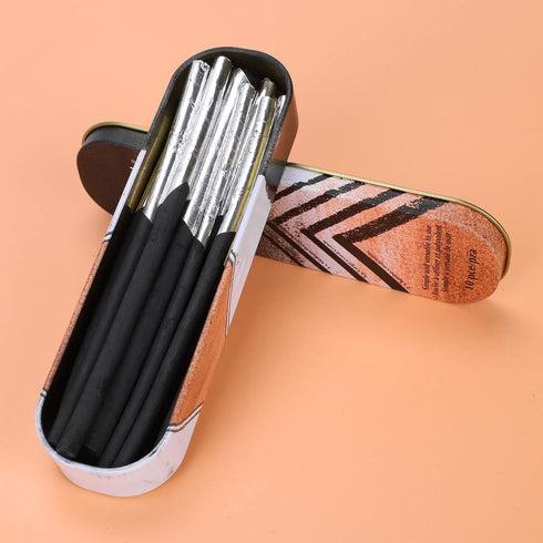 Willow Vine Sketch Charcoal Sticks Tin Box Set of 10 Compressed Assorted Artist Pencils Medium Black Students Beginners Painter Art Supplies for D...