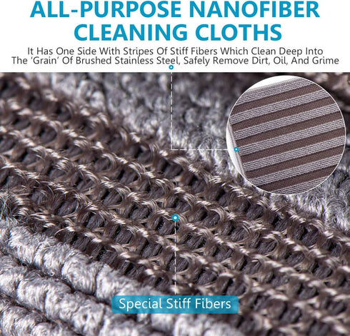 Stainless Steel Microfiber Cloth Double-Sided Cleaner Rag, Non-Scratch Scrub Cleaning Polishing Towel for Appliances, Kitchen Reusable Fridge Wipe...