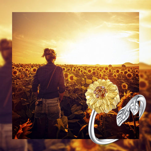 Sunflower Cremation Ring for Ashes - 925 Sterling Silver Adjustable Cremation Urn Jewelry You Are My Sunshine Daisy Memorial Keepsake Locket For M...
