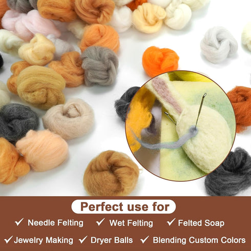 72Pcs Nature Fibre Yarn Roving Felting Spinnings 24 Morandi Color for Felting Yarn Supplies DIY Craft Materials, 3g/Pack...