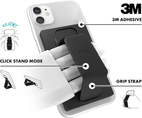 CLCKR Universal Grip Stand and Phone Wallet, Adhesive 3 Card Holder with Finger Grip, Portrait and Landscape Stand Function, Compatible with iPhon...