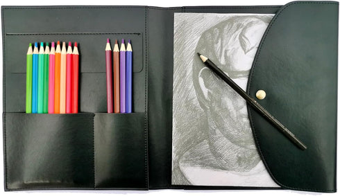 Sketchbook cover with pencil holder, Artist sketchbook leather cover artis Gifts, Drawing book and pencil case, Art book for drawing (for 5.5" x 8...